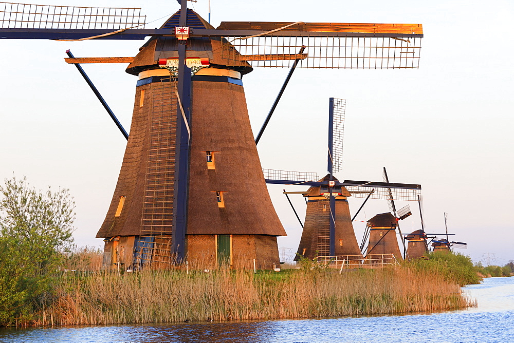 Traditional Dutch windmills, Kinderdijk, UNESCO World Heritage Site, Molenwaard, South Holland, The Netherlands, Europe