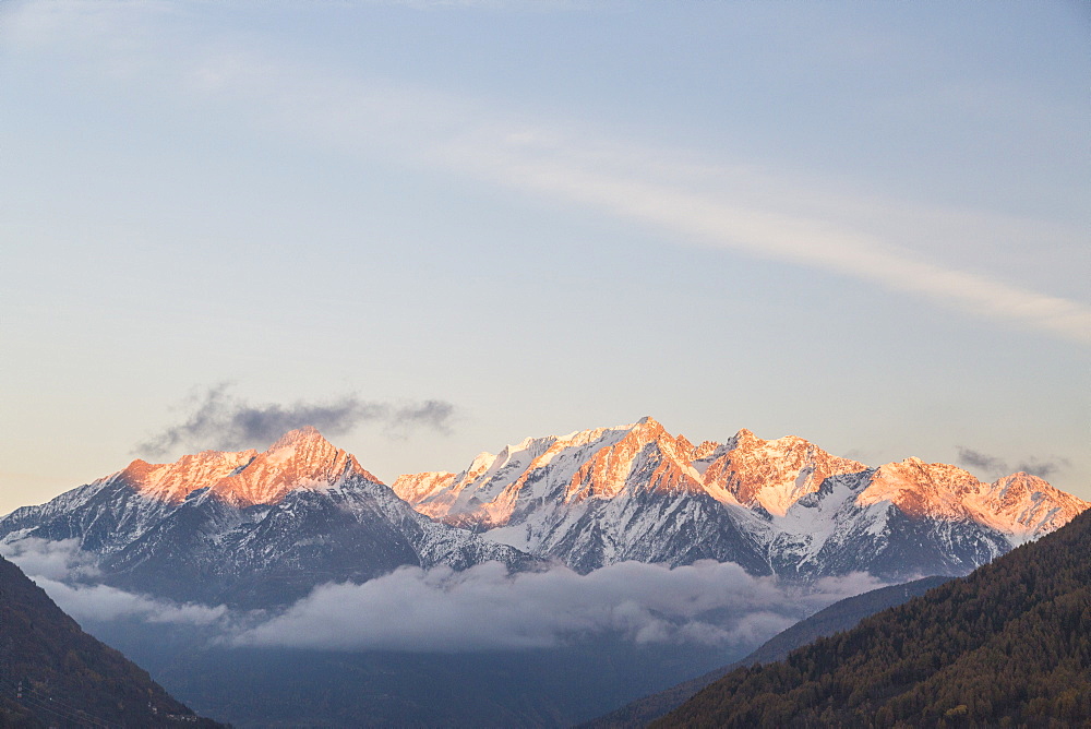 Snowy peaks at sunset, Ponte Di Legno, Brescia province, Valcamonica, Lombardy, Italy, Europe