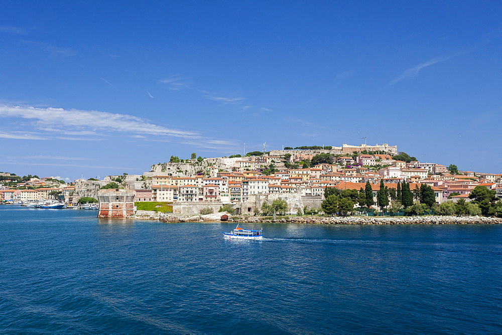 Historical Torre Della Linguella overlooking sea, Portoferraio, Elba Island, Livorno Province, Tuscany, Italy, Europe