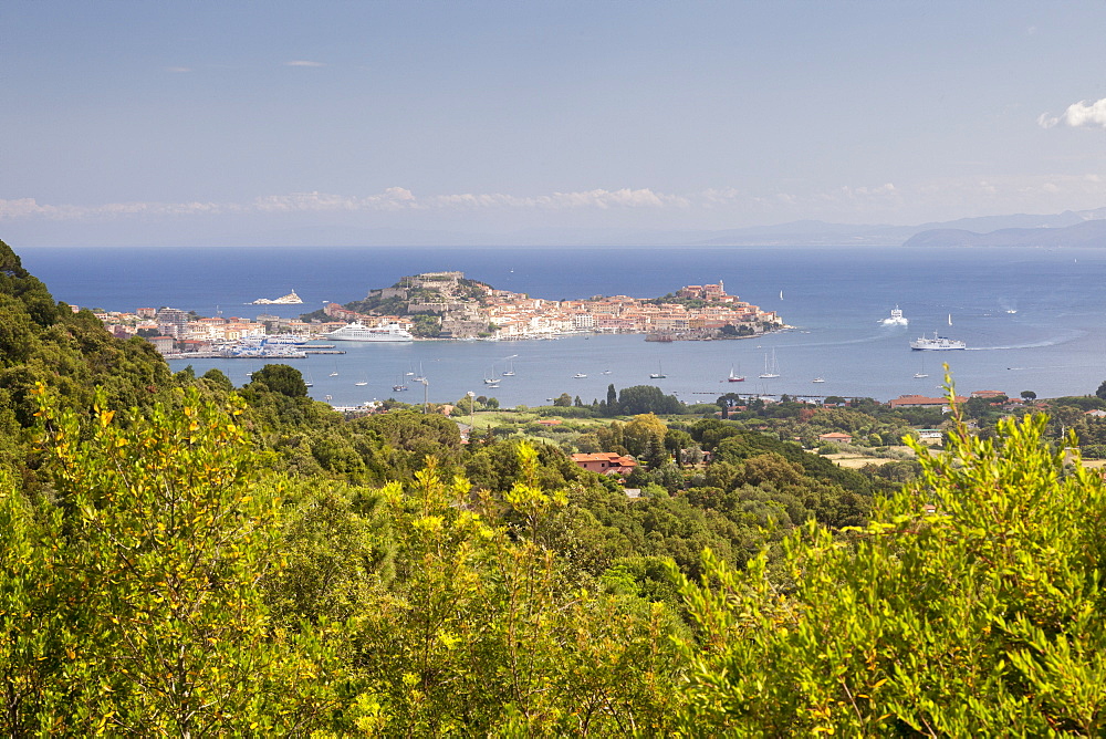 Old village of Porto Azzurro on promontory, Elba Island, Livorno Province, Tuscany, Italy, Europe