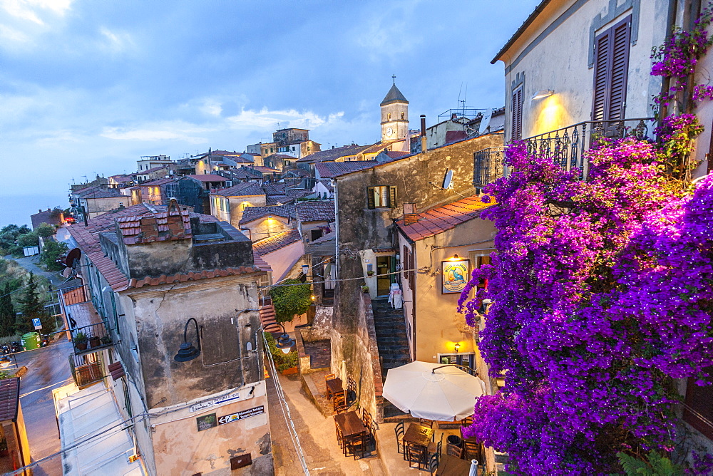 Old town at dusk, Capoliveri, Elba Island, Livorno Province, Tuscany, Italy, Europe