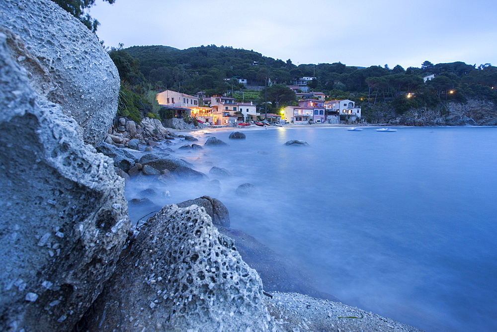 The calm sea at dusk, Marina di Campo, Elba Island, Livorno Province, Tuscany, Italy, Europe