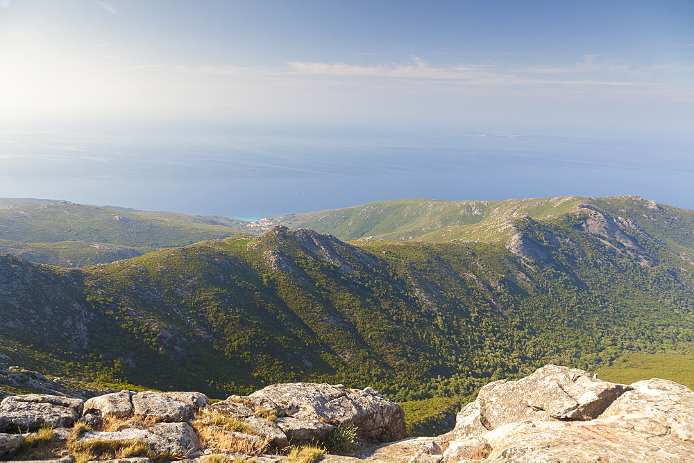 View of the sea on the way to Monte Capanne, Elba Island, Livorno Province, Tuscany, Italy, Europe