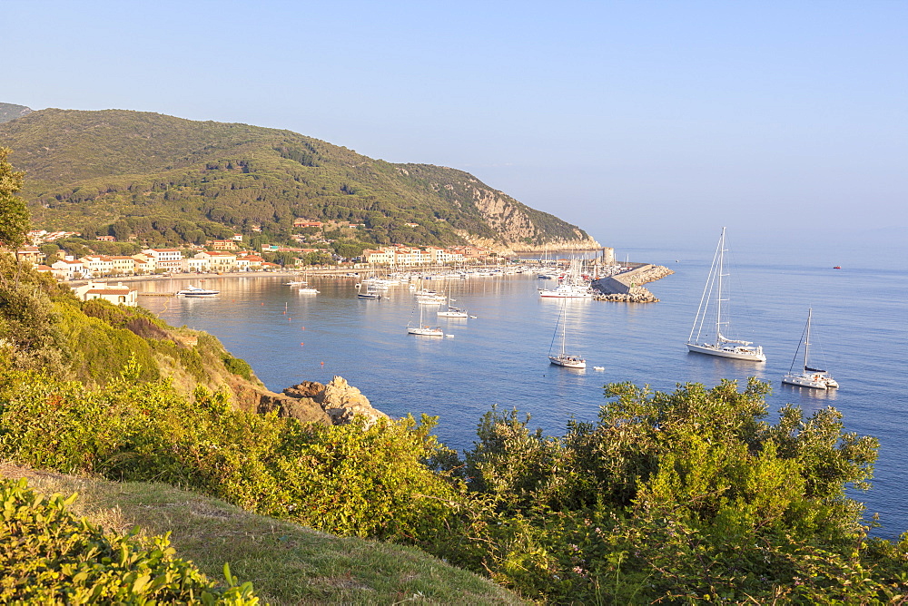 Sailboats in the old harbor, Marciana Marina, Elba Island, Livorno Province, Tuscany, Italy, Europe