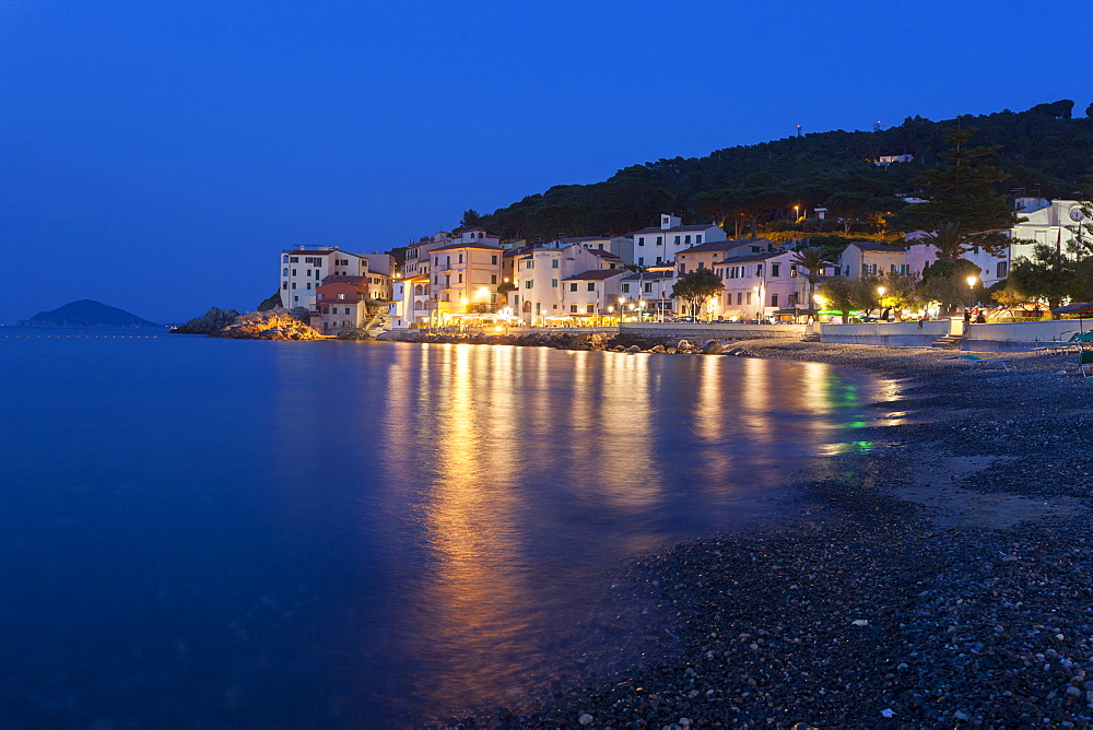 The old village of Marciana Marina at dusk, Elba Island, Livorno Province, Tuscany, Italy, Europe