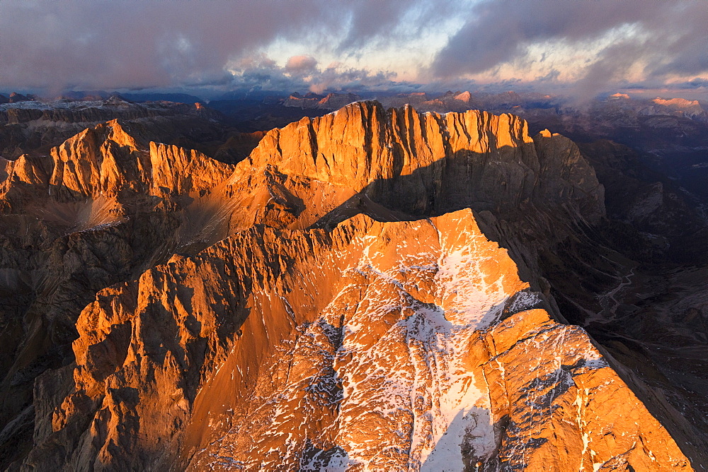 Aerial view of Marmolada, Gran Vernel and Cima Ombretta, Dolomites, Trentino-Alto Adige, Italy, Europe