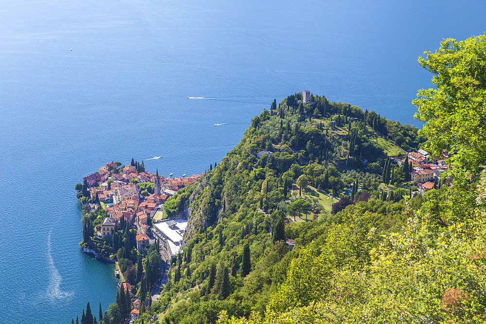 Castello di Vezio above the village of Varenna, Lake Como, province of Lecco, Lombardy, Italy, Europe