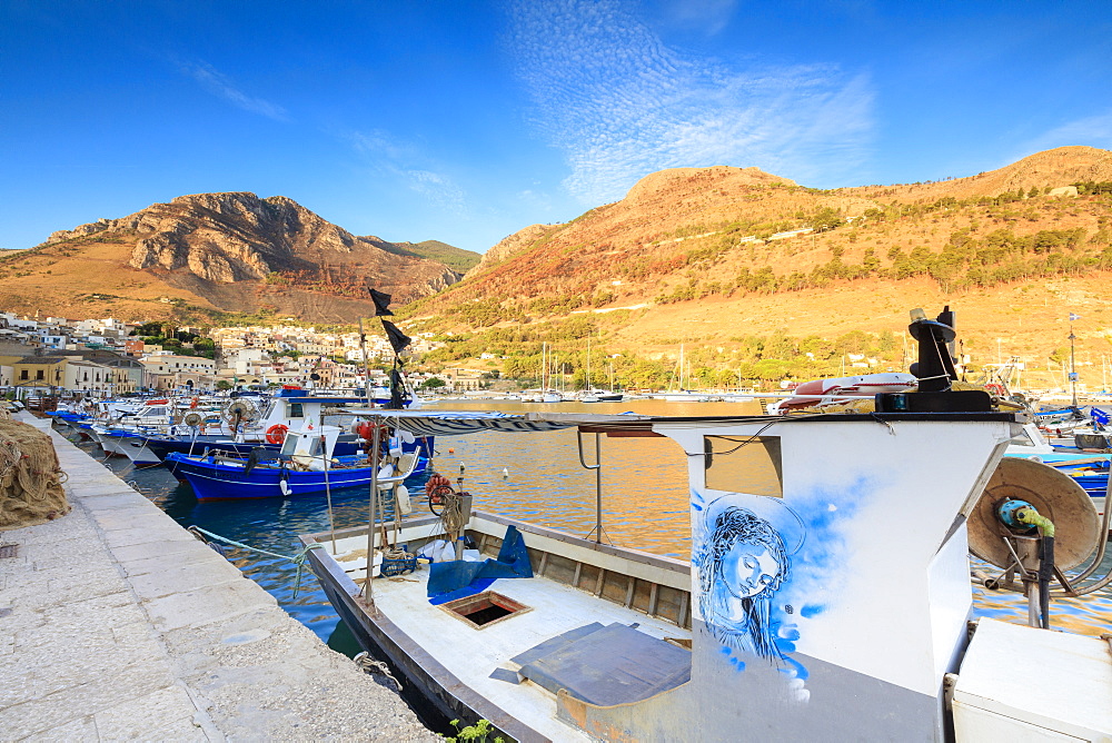 Fishing boats at the harbor, Castellammare del Golfo, province of Trapani, Sicily, Italy, Mediterranean, Europe