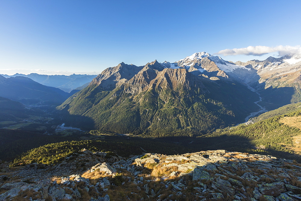 Monte Disgrazia seen from Valle di Chiareggio, Malenco Valley, province of Sondrio, Valtellina, Lombardy, Italy, Europe