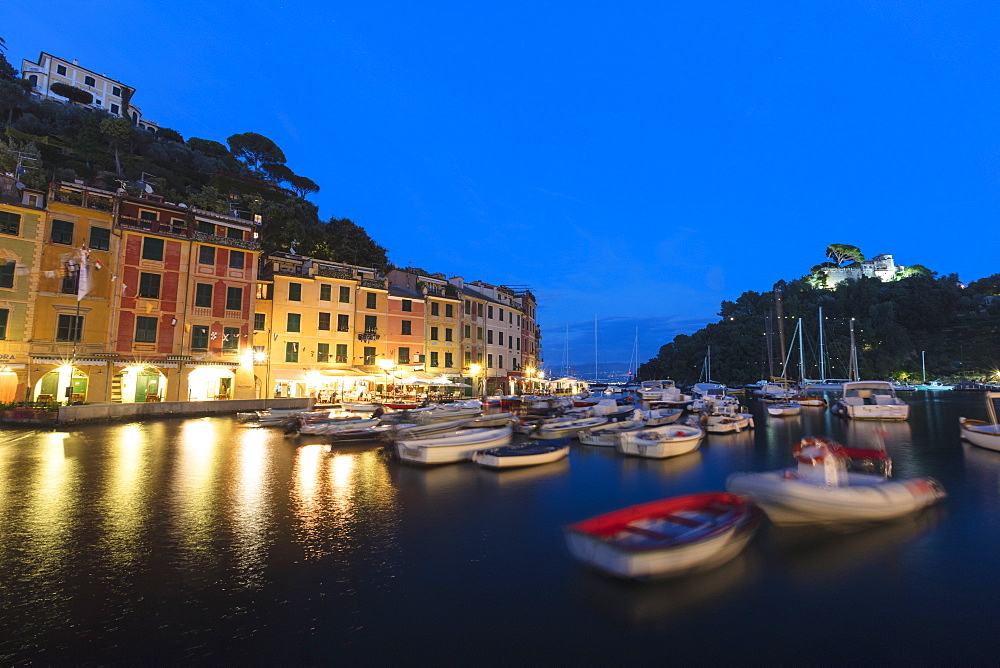 Harbour of Portofino at dusk, province of Genoa, Liguria, Italy, Europe