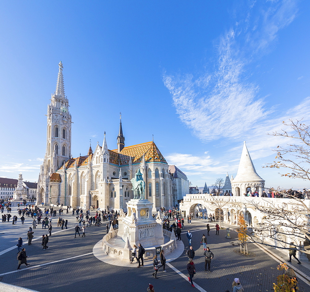 Panoramic of Matthias Church and Fisherman's Bastion, Budapest, Hungary, Europe