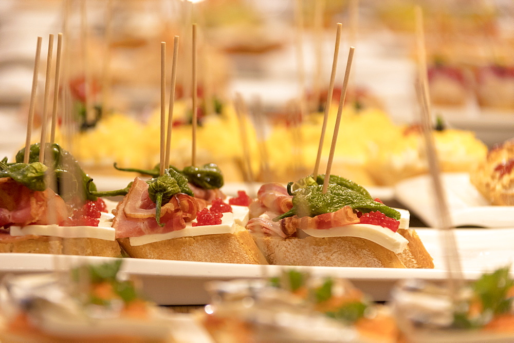 Close up of appetizers, Barcelona, Catalonia, Spain, Europe