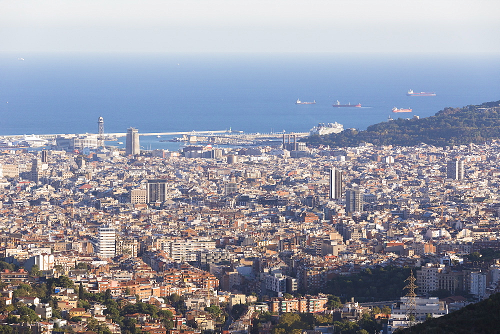 View over Barcelona and harbor, Barcelona, Catalonia, Spain, Europe