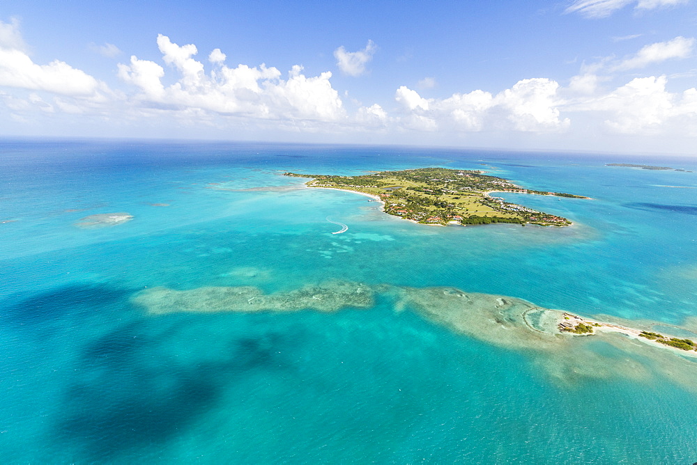 View of Long Island one of the most undisturbed in the world, the island is home to a private resort accessible only by boat, Antigua, Leeward Islands, West Indies, Caribbean, Central America