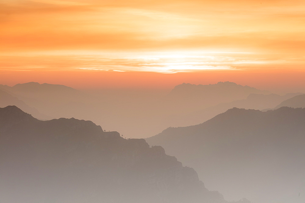 Sunrise on the Bergamo Orobie Alps seen from Monte Coltignone, Lecco, Lombardy, Italian Alps, Italy, Europe