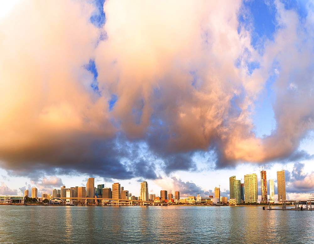 Panoramic of Miami skyline seen from Watson Island, Miami, Florida, United States of America, North America