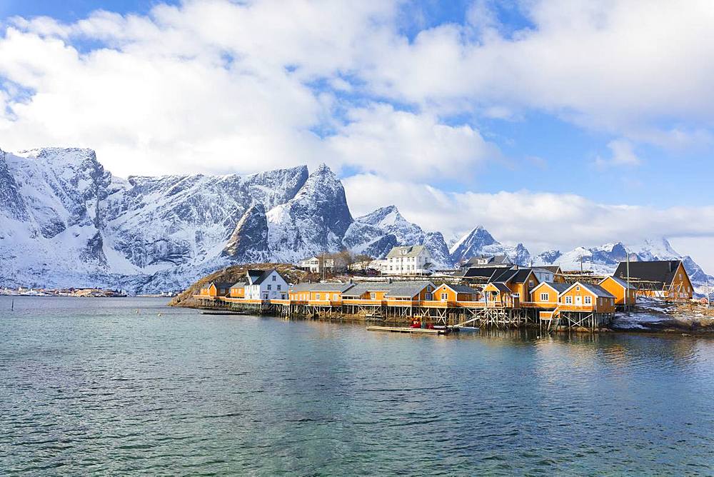 Typical fishermen's huts (Rorbu), Sakrisoy, Lofoten Islands, Nordland, Norway, Europe