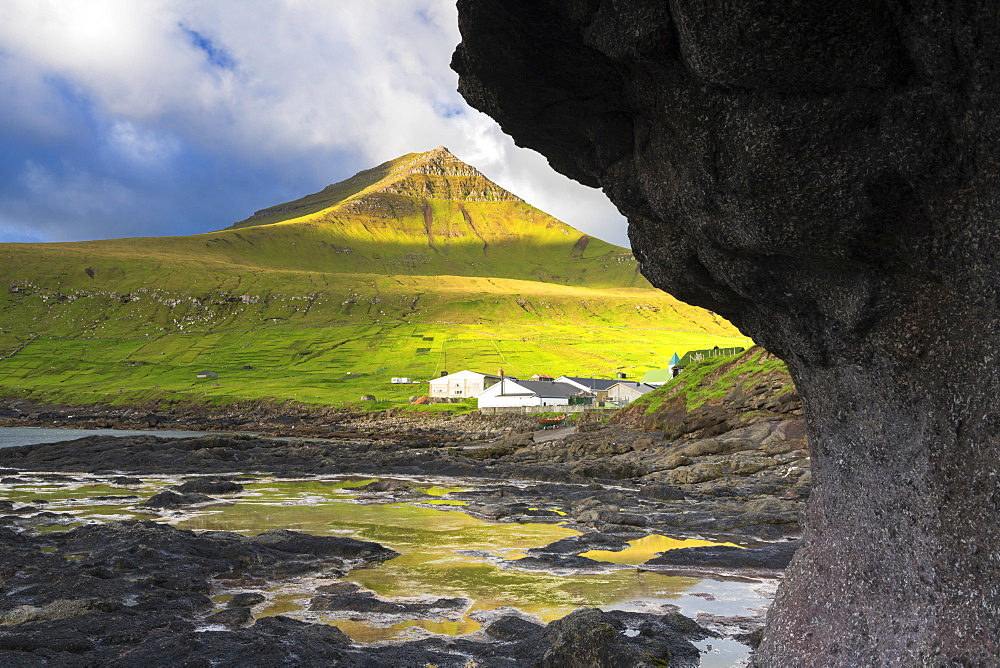 Gjogv at sunrise, Eysturoy island, Faroe Islands, Denmark, Europe