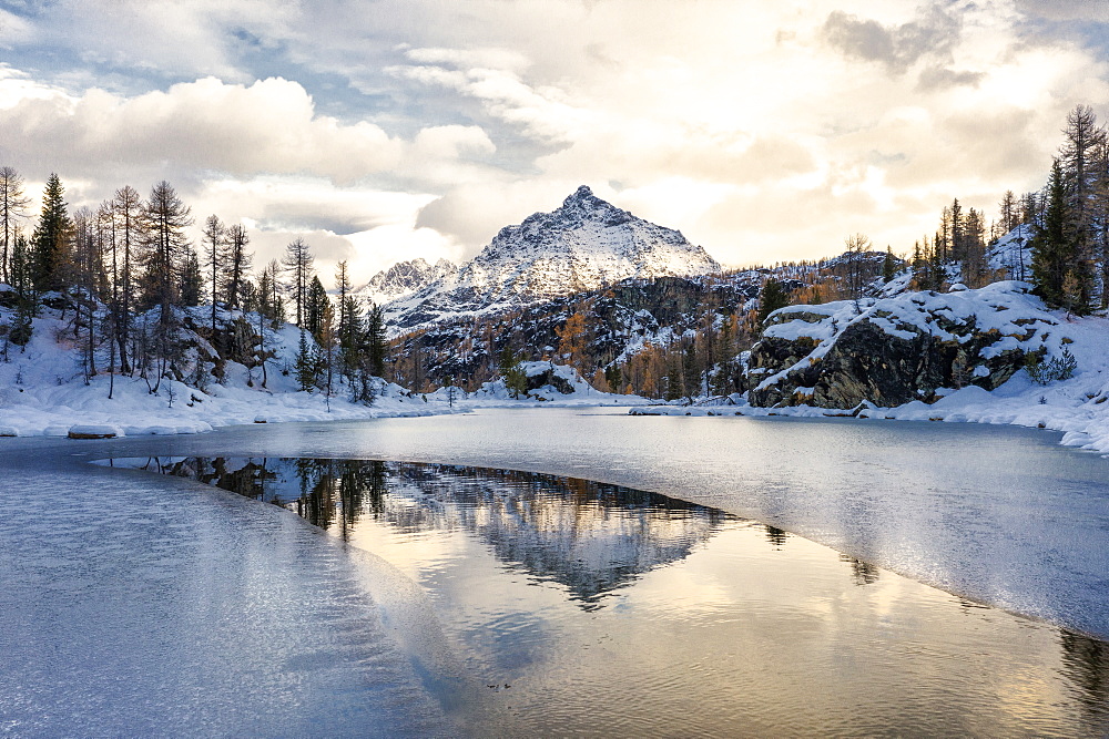 Frozen Lake Mufule by Sasso Moro in Sondrio, Italy, Europe