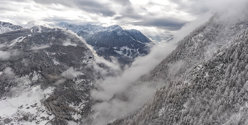 Mountains covered in snow in Valtellina, Italy, Europe