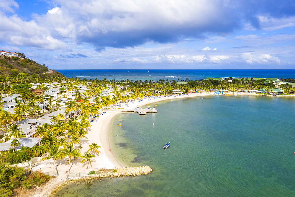 Aerial view by drone of St. James Bay, Antigua, Antigua and Barbuda, Leeward Islands, West Indies, Caribbean, Central America