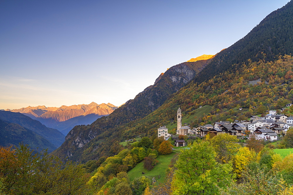 Alpine village of Soglio during autumn, Val Bregaglia, Canton of Graubunden, Switzerland, Europe