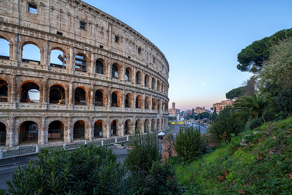 Colosseum at sunrise, UNESCO World Heritage Site, Rome, Lazio, Italy, Europe