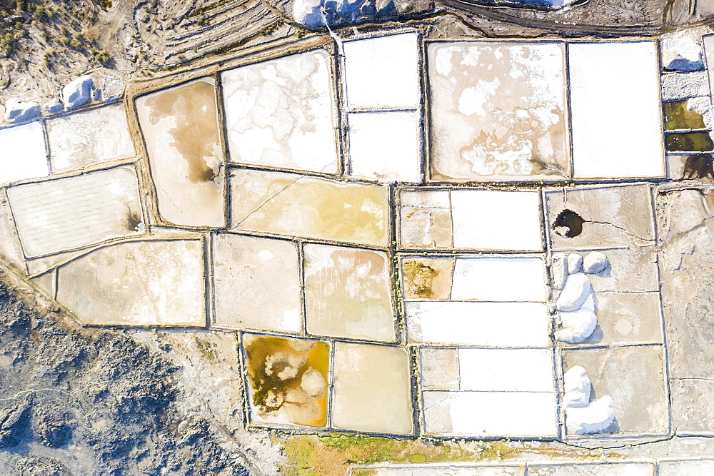 Salt tanks from above, Lake Afrera (Lake Afdera), Danakil Depression, Afar Region, Ethiopia, Africa