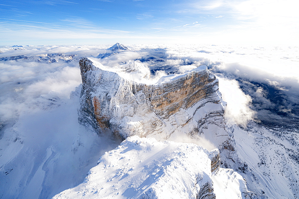 Aerial view of Monte Pelmo in winter, Dolomites, Belluno province, Veneto, Italy, Europe