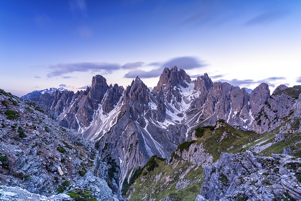 Bright sunrise over Cadini di Misurina mountain group, Dolomites, Belluno province, Veneto, Italy, Europe