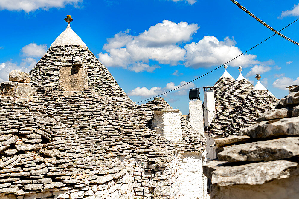 Details of the conical stone roofs of Trulli traditional houses, Alberobello, UNESCO World Heritage Site, province of Bari, Apulia, Italy, Europe