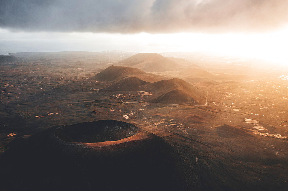 Heat haze in the sky at sunrise over majestic volcanoes, Corralejo, Fuerteventura, Canary Islands, Spain, Atlantic, Europe