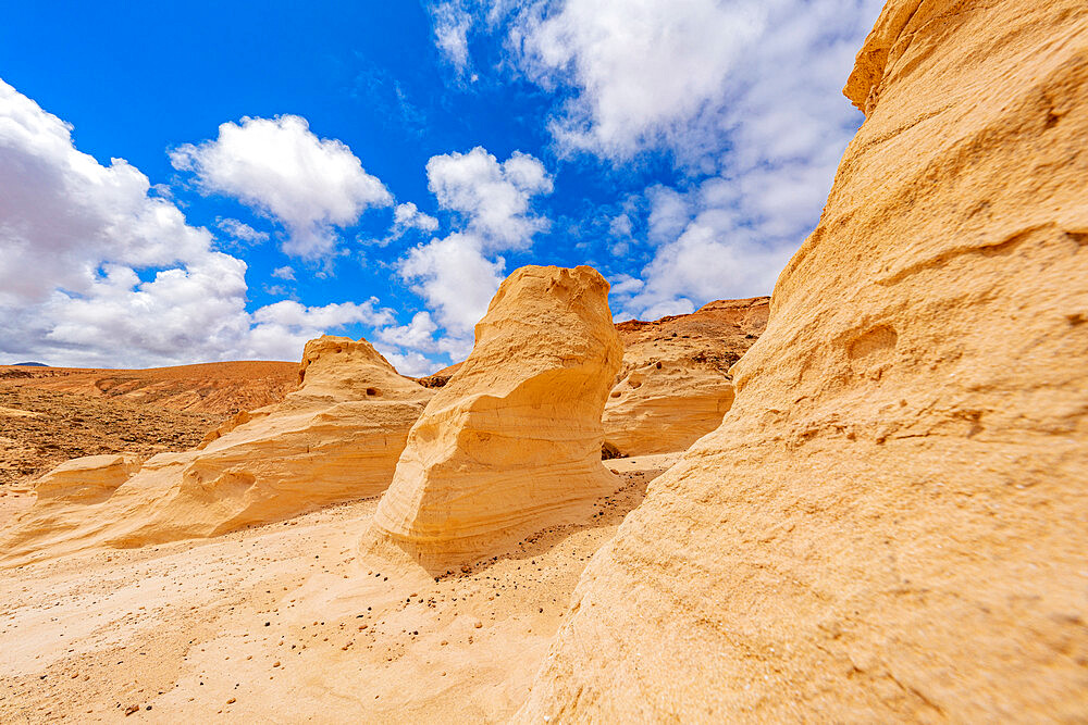 Sandstone rock formation and canyons at Barranco de los Encantados (Barranco de los Enamorados), Fuerteventura, Canary Islands, Spain, Atlantic, Europe