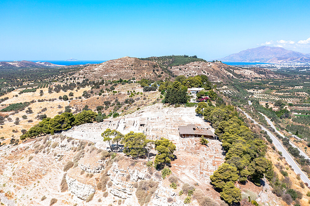 Aerial view of the old Minoan Palace and ruins at Phaistos archaeological site, Crete, Greek Islands, Greece, Eurpoe