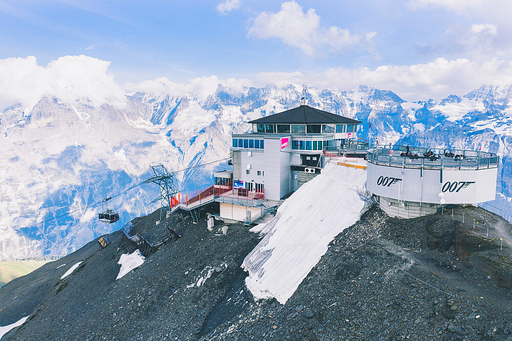 Cable car station on top of Schilthorn mountain with Piz Gloria restaurant, Murren, Jungfrau Region, Bernese Oberland, Swiss Alps, Switzerland, Europe