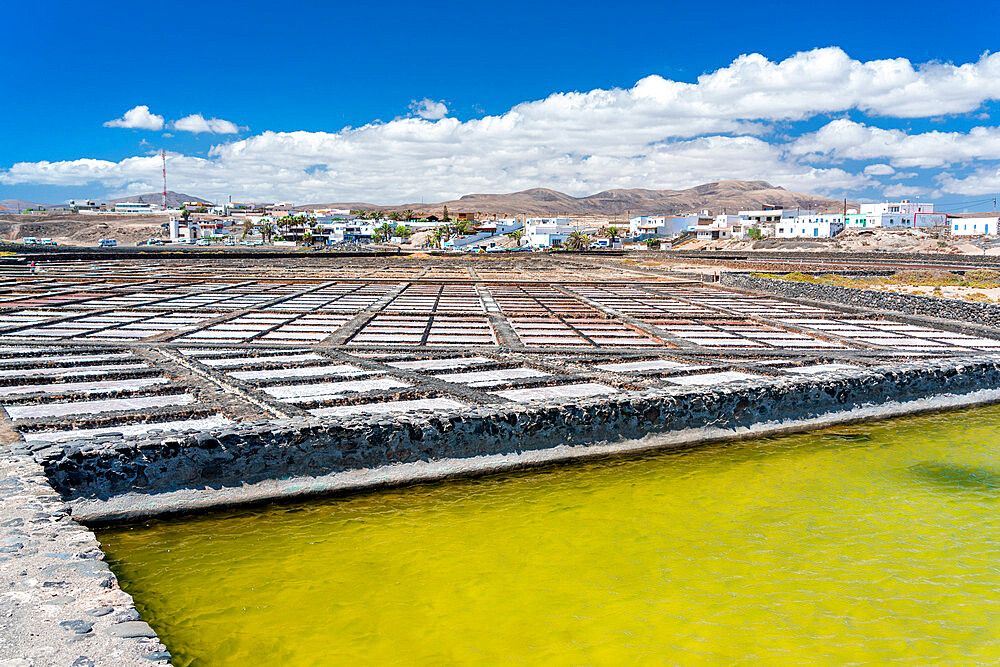 Salt flats and traditional village, Las Salinas del Carmen, Fuerteventura, Canary Islands, Spain, Atlantic, Europe