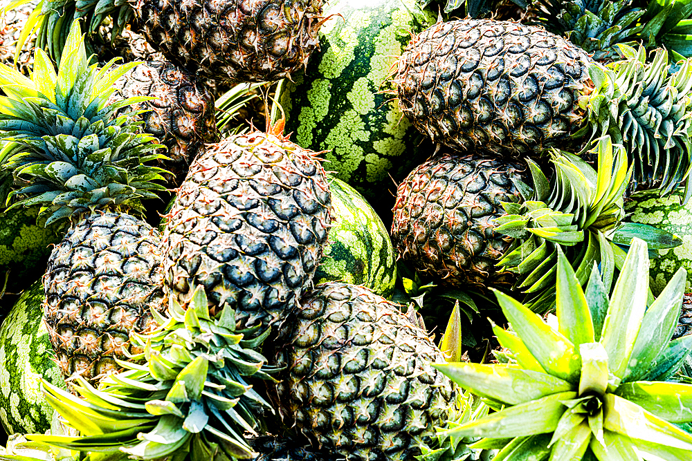 Pineapples and watermelon, Zanzibar, Tanzania, East Africa, Africa