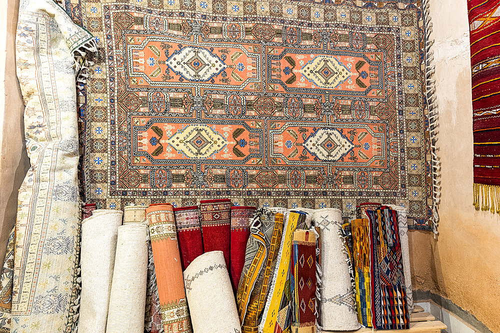 Traditional handmade carpets for sale, Atlas mountains, Ouarzazate province, Morocco, North Africa, Africa