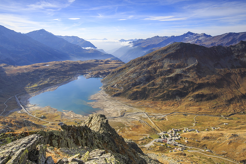 View of Lake Montespluga from Pizzo Della Casa, Chiavenna Valley, Spluga Valley, Valtellina, Lombardy, Italy, Europe