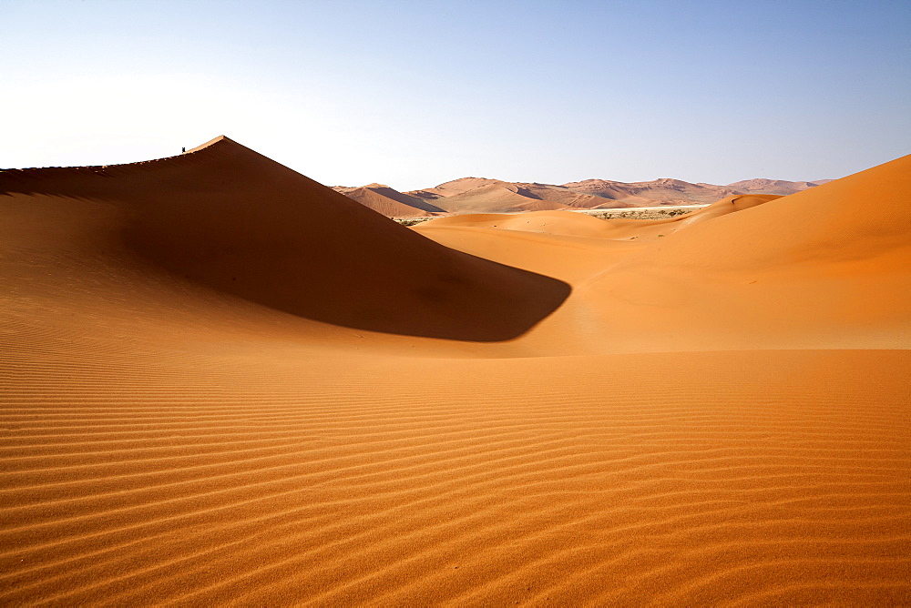 Shadow and light among the sand dunes shaped by wind, Deadvlei, Sossusvlei, Namib Desert, Namib Naukluft National Park, Namibia, Africa