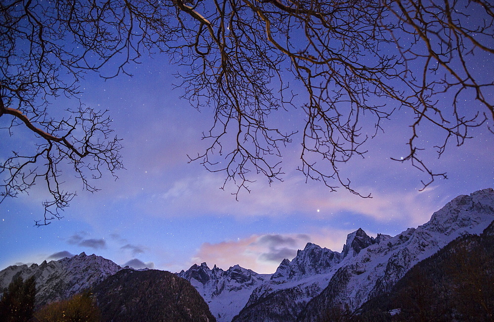 The profiles of Piz Badile, Piz Cengalo and the Sciore in Val Bondasca, Bregaglia Valley, Graubunden, Switzerland, Europe