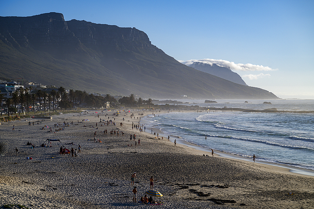 Fine sand beach under the Twelve Apostles, Camps Bay, Cape Town, South Africa, Africa