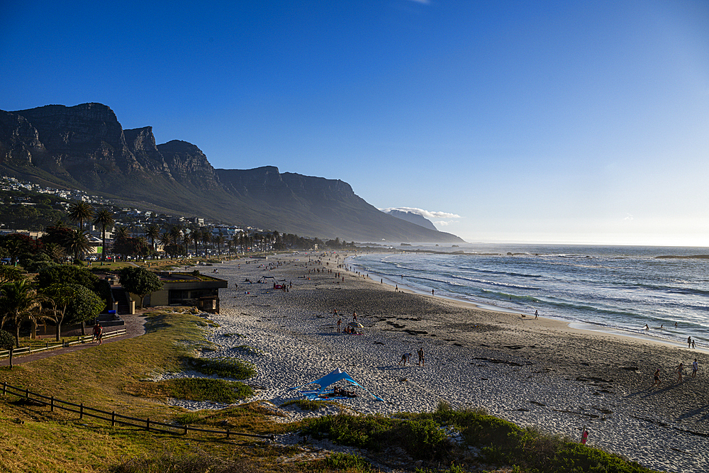 Fine sand beach under the Twelve Apostles, Camps Bay, Cape Town, South Africa, Africa