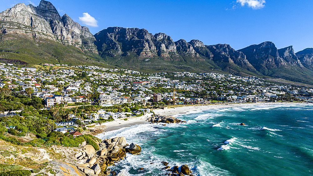 Aerial of the Twelve Apostles and Camps Bay, Cape Town, South Africa, Africa