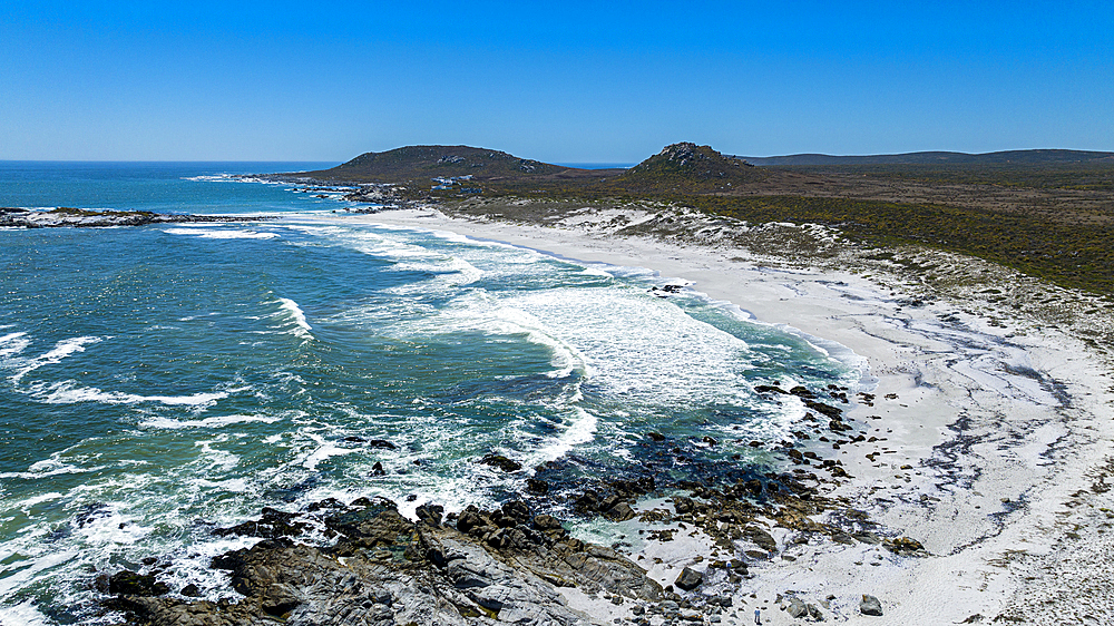 Aerial of a white sandy beach, West Coast National Park, Western Cape Province, South Africa, Africa