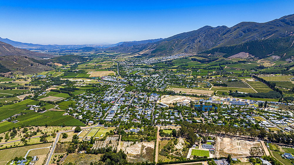 Aerial of Franschhoek, wine area, Western Cape Province, South Africa, Africa