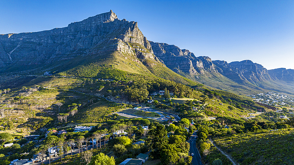 Aerial of the Table Mountain and the Twelve Apostles, Cape Town, South Africa, Africa