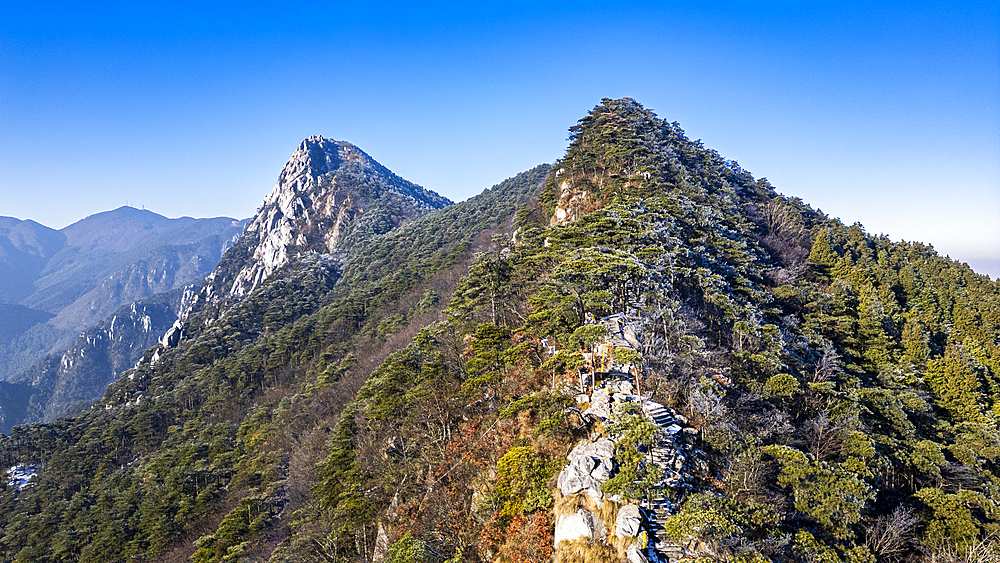 Aerial of Hanpo Pass, Mount Lu (Lushan), UNESCO World Heritage Site, Jiujiang, Jiangxi, China, Asia