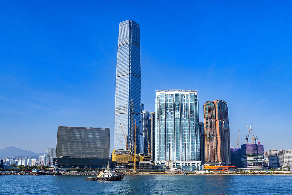 Highrise buildings in Victoria harbour, Hong Kong, China, Asia