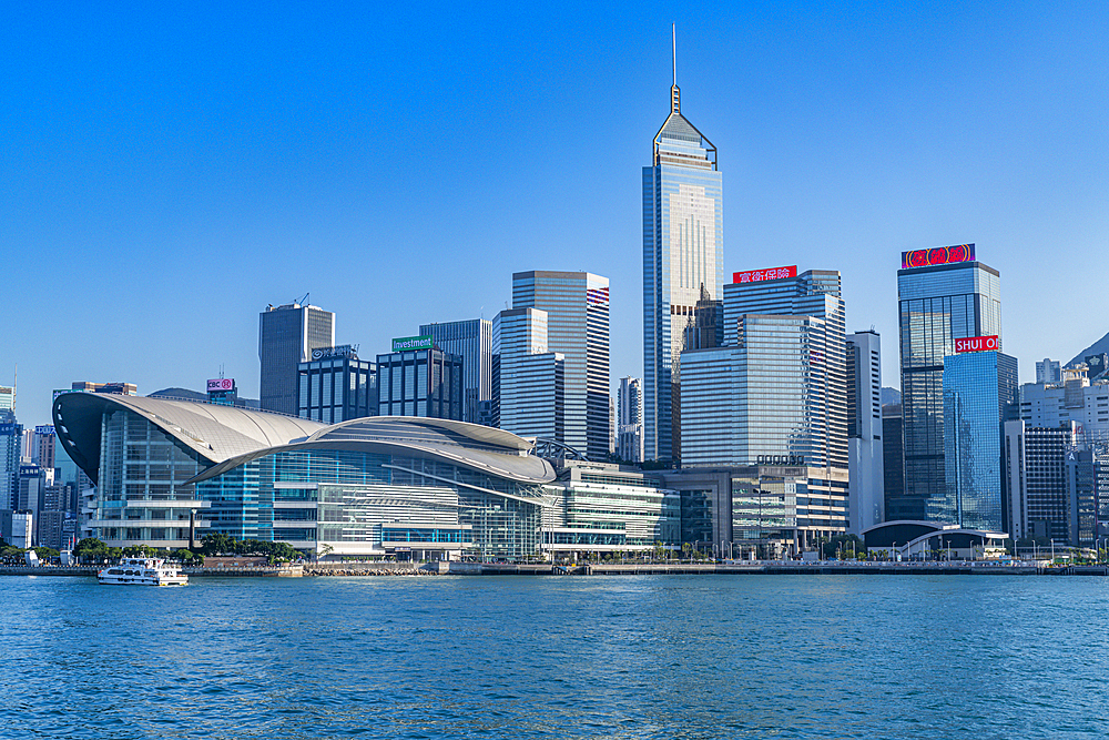 Highrise buildings in Victoria harbour, Hong Kong, China, Asia